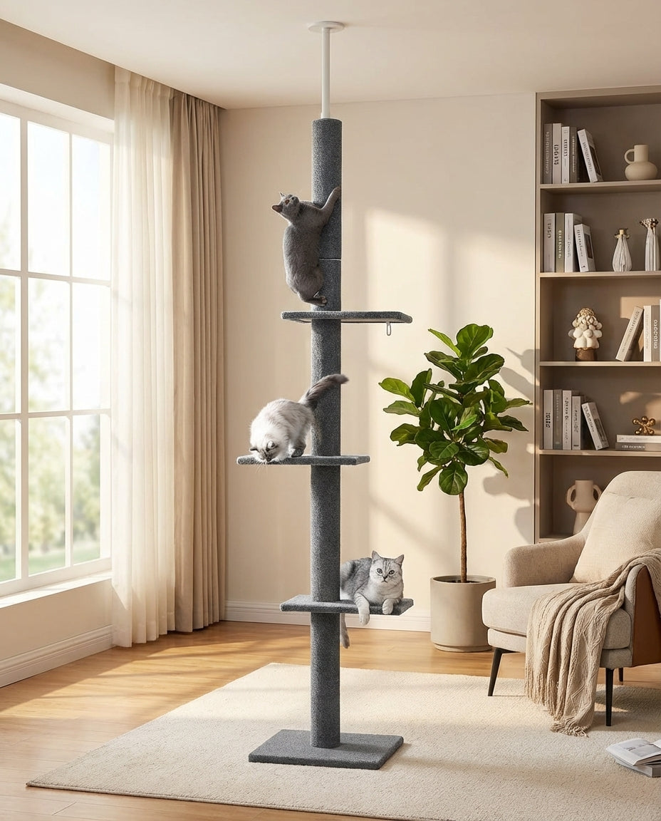 Floor-to-Ceiling Cat Tree – 290cm Adjustable Tower (Grey)
