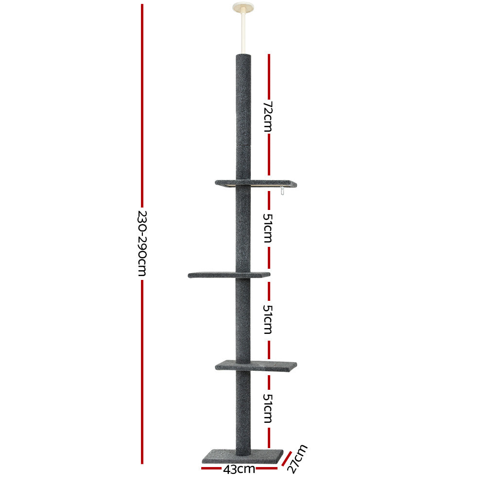 Floor-to-Ceiling Cat Tree – 290cm Adjustable Tower (Grey)