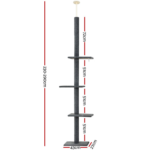 Floor-to-Ceiling Cat Tree – 290cm Adjustable Tower (Grey)