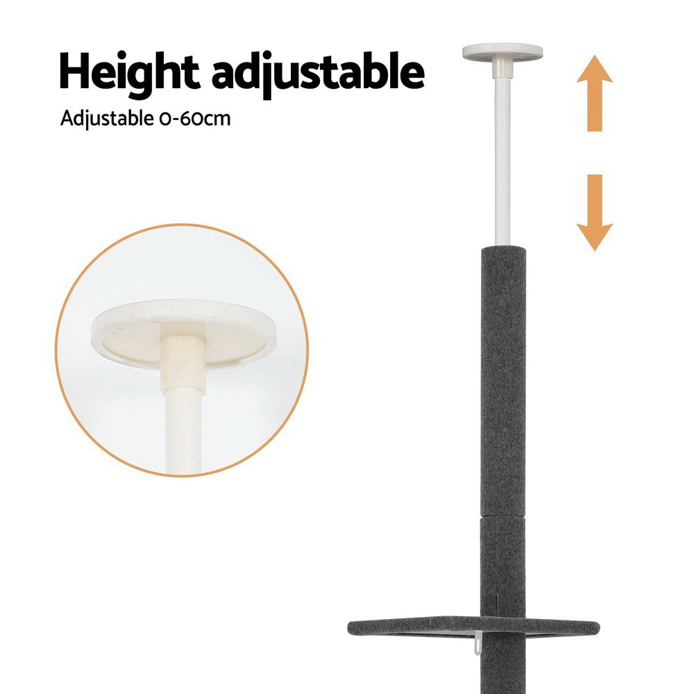 Floor-to-Ceiling Cat Tree – 290cm Adjustable Tower (Grey)